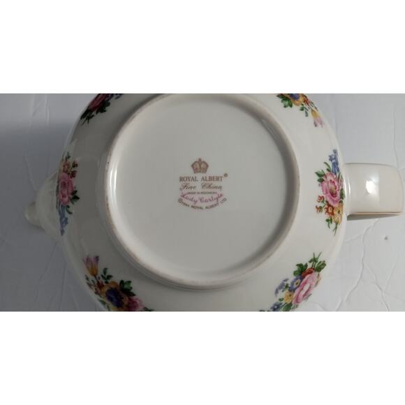 Royal Albert Lady Carlyle Teapot With Lid Roses Gold Trim Vintage - Picture 9 of 12